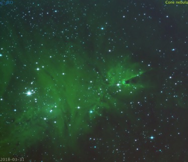 Cone nebula  03/31/2018  63x105sec subs (28xHa+29xOIII+6xSII) Atik One 9.0 on RASA under a full moon