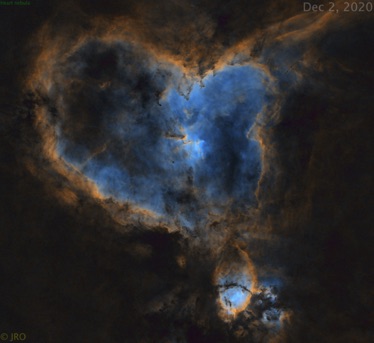 Heart nebula  11/28/20 & Dec 2, 2020  2 hours Ha, 2 hours SII and 36 mins OIII processed in Pixinsight. ASI294MM Pro w/ Antila 3.5nm filters on MX+