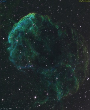 Jellyfish nebula 02/02/18 
14 x 180sec Ha
12 x 196sec OIII
16 x 96sec SII
Atik One 9.0 on RASA
