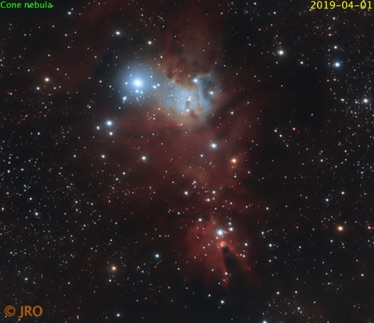 Cone nebula  04/01/2019  11 x 105sec subs QHY367C / RASA / MX+